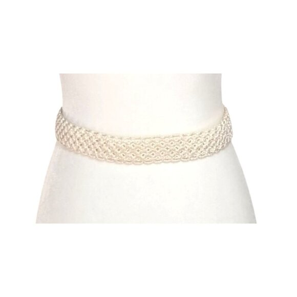 Vintage Macrame Belt Celluloid Buckle Red White Blue Accessories - Picture 7 of 9